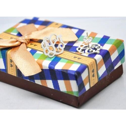 Solid Silver Mongoram Stud Earring Personalized Nameplate 3 Initial Jewelry Bridesmaid Gift boucle arete brinco