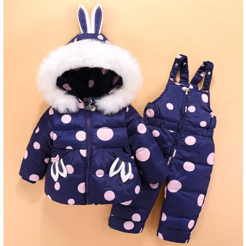 OLEKID 2020 Baby Girls Winter Down Snowsuit Cartoon Rabbit Jacket Coat Overalls Infant Girls Clothes Set 1-4 Years Toddler Suit
