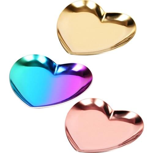 Nordic Love Heart Shaped Stainless Steel Organizer Ring Earrings Necklace Jewelry Storage Display Tray Home Decor Accessories