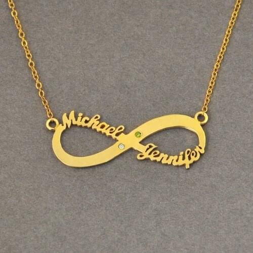 Personalized Infinity Necklace with double Names and Birthstones,Custom Name Infinity Pendant,Valentines Day Gift For Her