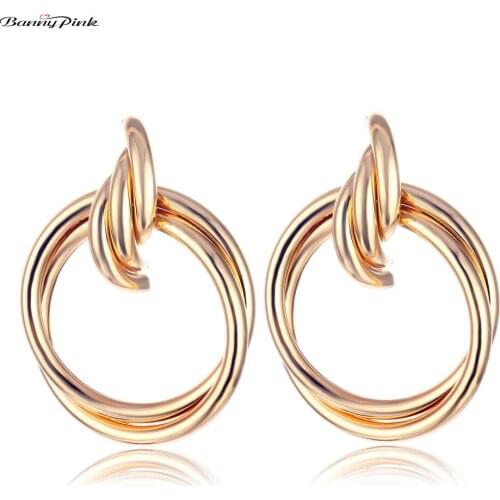 Banny Pink Minimalist Geometric Stud Earrings For Women New Punk Big Circle Earrings Chic Alloy Statement Post Earrings Brincos