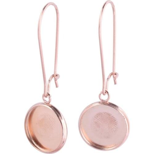 Onwear 10pcs stainless steel rose gold plated dangle earring base blanks 12mm cabochon bezel settings diy ear wire hooks finding