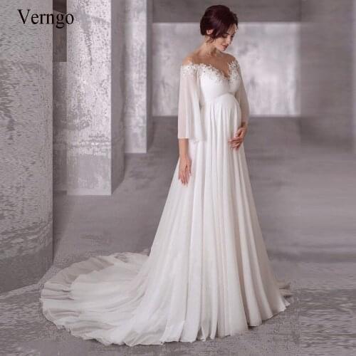 Verngo Maternity Chiffon Wedding Dress 2021 Long Sleeves Bohemian Pregnant Bride Gowns Elegant Simple Robe de mariage