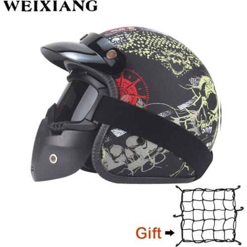 Universal Motorcycle Dragon Skull Helmet With Full Face Goggles 3/4 Half Helmet For Mountain Bike Scooter Helmet Net Free Send