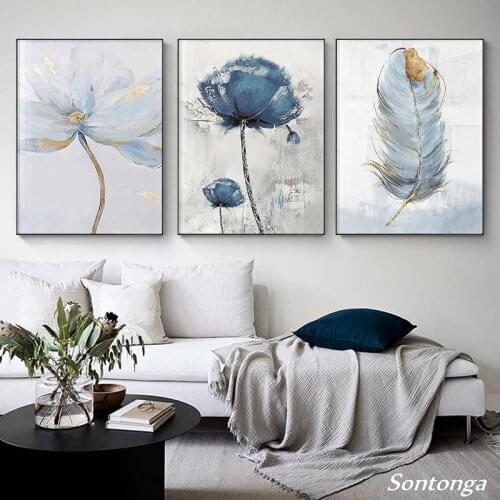 Scandinavian Flower Canvas Art Abstract Painting Print Feather Decoration Picture for Living Room Nordic Home Decor Wall Poster