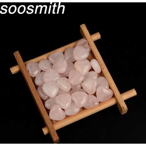 Soosmith Heart Natural Pink Quartz Stone Beads Loose Spacer Beads For Fashion Bracelet Necklace Jewelry Making DIY Wholesale