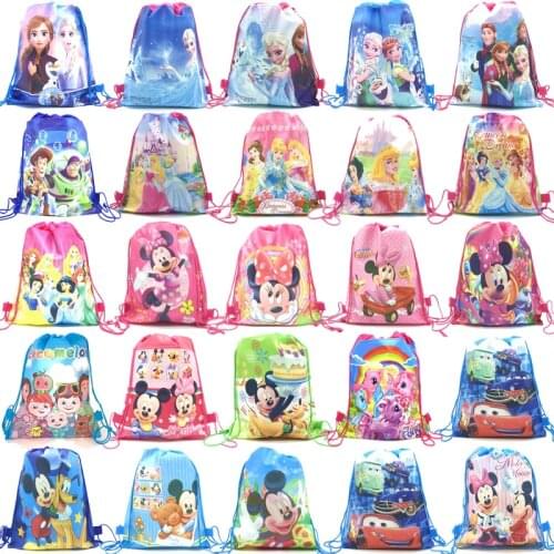 10/20/30/40 Disney Cars Princess Sofia Frozen Moana Snow White Minnie Mickey Non-woven Fabrics Shopping Bag Drawstring Backpack