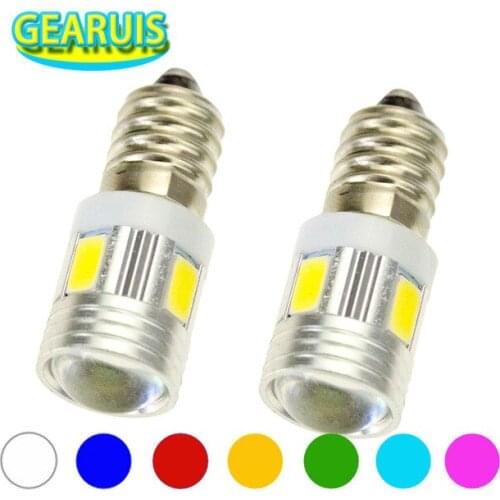 100X E10 LED 6 SMD 5630 5730 Rear Lights White Red Blue Green Yellow Miniature Screw Bulb 1447 Screw Lamp MOTOR BIKE Light DC12V