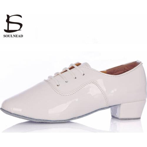 Latin Dance Shoes Men Ballroom Dance Shoes Man Tango Modern Dance Sneakers White Black Bright Leather Dance Shoes For Boy