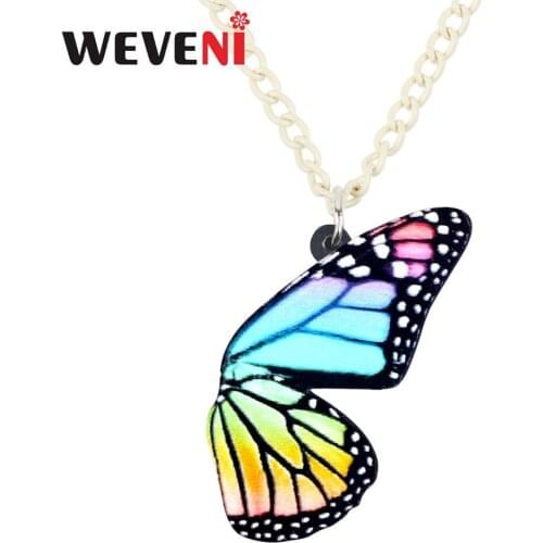 WEVENI Original Acrylic Half Wing Colorful Butterfly Necklace Pendant Collar Hot Trendy Insect Jewelry For Women Girls Female
