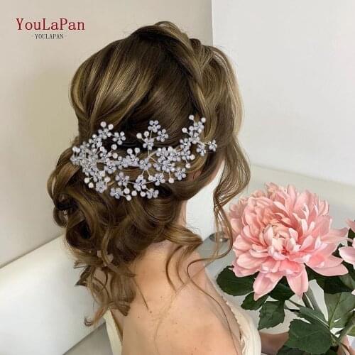 YouLaPan HP262 Crystal Bridal Hair Comb Flower Crown Bride Wedding Hair Accessories Milk Rhinestones Tiara Bridal Headwear