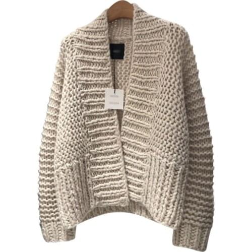 2020 Women Winter Vintage Thick Yarn Short Sweater Coat Jacket Full Sleeve Knitted Cardigan Outerwear