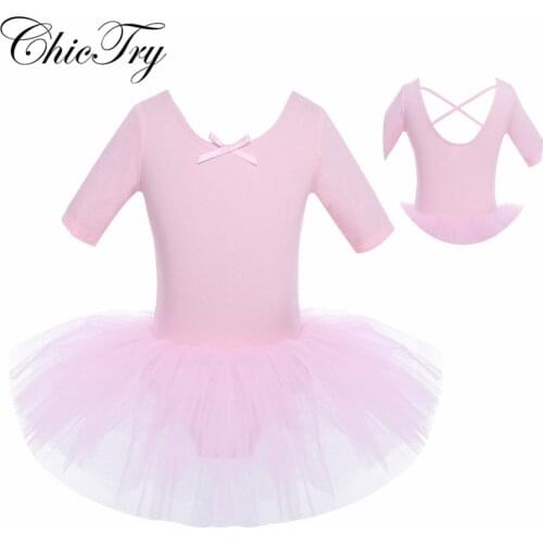 ChicTry Girls Half Sleeves Cotton Dance Ballet Tutu Dress Leotard Girl Gymnastics Dancewear Ballerina Party Performance Costumes