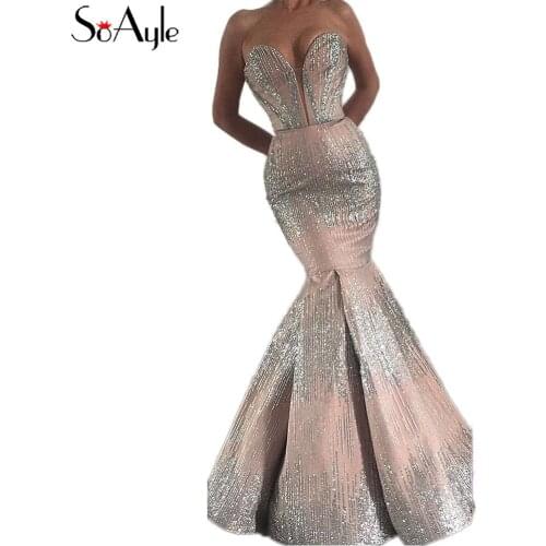 SoAyle Vestidos de festa longo Sweetheart Mermaid Evening Dresses 2018 Silver Meteor Sequin Arabia Dubai Fashion Prom Dresses