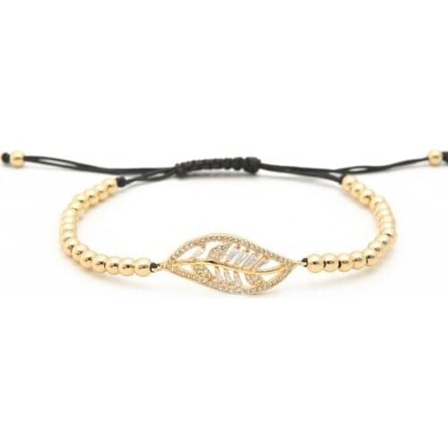 Gold silver micro pave cz Zircon Cubic Zirconia bracelet rope adjusted Macrame gd32 Copper Beads leaf Charm Braided Bangles