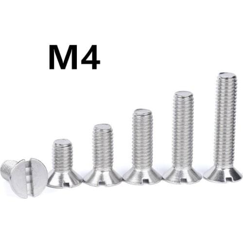 100pcs/lot M4x6/8/10/12/14/16/20/25/30mm DIN963 GB68 Stainless steel countersunk head slotted screw flat groving machine screws