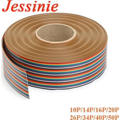 2m/lot Rainbow Ribbon Cable 10P 14P 16P 20P 26P 34P 40P 50P Flat Color Wire 1.27mm Spacing Pitch