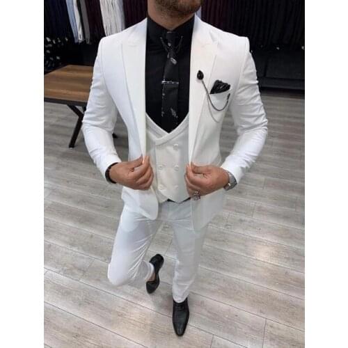 2021 Classic Design White Groom Tuxedos Groomsmen Best Man Suit Mens Wedding Suits Bridegroom Business Suits (Jacket+Pants+Vest)