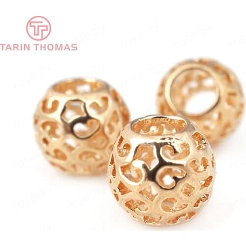 6PCS 9x8.3MM 24K Champagne Gold Color Plated Brass Hollow Beads Bracelet Beads High Quality Diy Jewelry Accessories