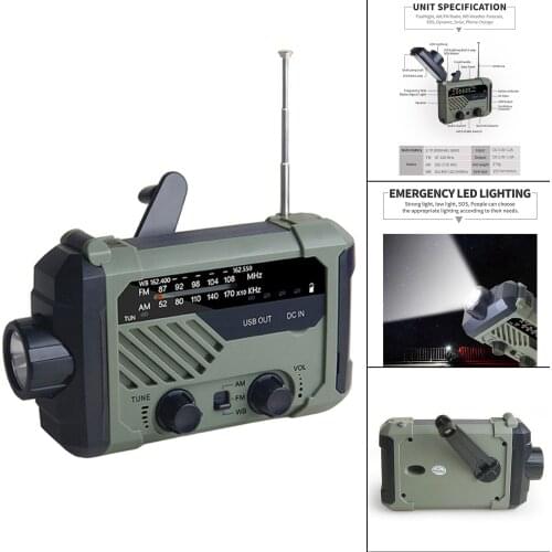Emergency Weather Radio with Solar Charging Hand Crank for Household Emergency Outdoor Survival