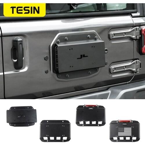 TESIN Aluminum alloy Rear License Plate Holder Car Tailgate Spare Tire Exhaust for Jeep Wrangler JK JL 2007-2020 Accessories