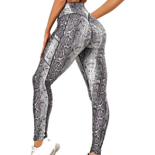 Snake Skin Printing Breathable Hip Lifting Exercise Pants Sexy Women Leggings Bubble Butt Push Up Fitness Legging Slim Trousers