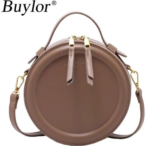Buylor Women Crossbody Bag PU Leather Simple Retro Handbag Female Designer Round Small Shoulder Bag Ladies Zipper Wallet