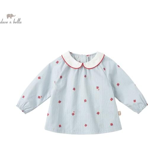 DB16724 dave bella spring fashion baby girls floral striped shirts infant toddler tops children high quality clothes