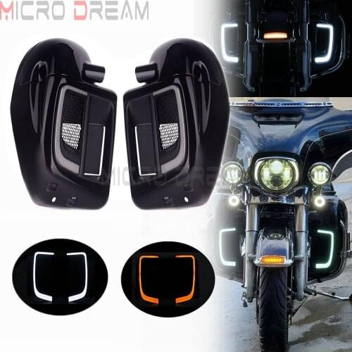 For Harley FLHR FLHRXS FLHT FLHTKSE FLHX FLHXSE FLRT 2014-2020 Motorcycle Leg Warmer Lower Vented Fairing LED Turn Signal Light