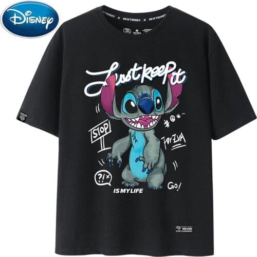Disney T-Shirt Fashion Stitch Little Monster Cartoon Letter Print Unisex Couples Women T-Shirt Cotton Short Sleeve Tops 8 Colors