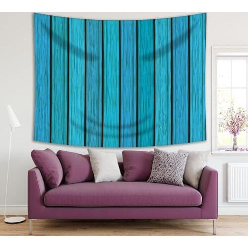 Tapestry Bright Colored Vertical Wood Using Vintage Country Wooden House Wall Artistic Decorating Print Blue