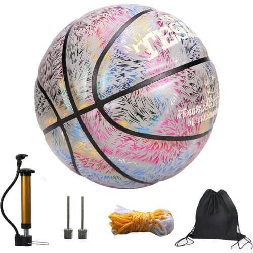 Holographic Reflective Basketball No 7 Luminous Night Light Basketball Adult Glowing Basketball Ball With Storage Bag Air Pump