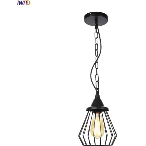 IWHD American Country LED Pendant Lights Fixtures Black Metal Chain Loft Decor Industrial Hanging Light Edison Vintage Lamp