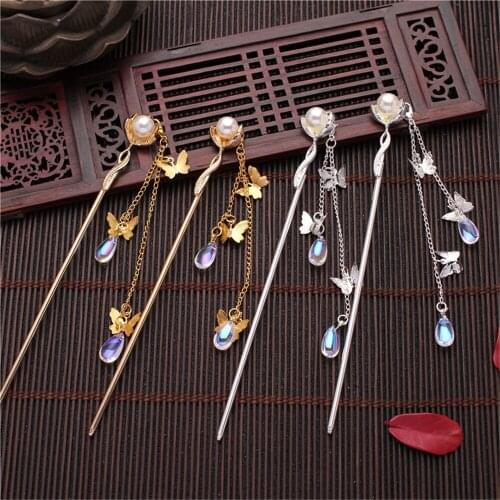 Creative Classic Pearl Tassel Butterfly Hair Stick Direct Plate Hairpin White Bridal Headdress Hair Fork Jewelry Ornaments