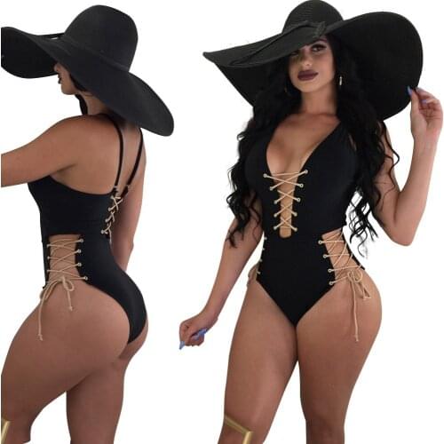 Sexy Bandage V Neck Swimwear Women Spaghetti Strap Swimsuit Sleeveless Bodysuit Beach Wear Summer One Piece Swim Bikini Suits