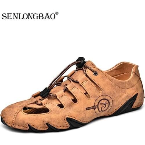 Summer Mens sandals High Quality Leather Mens Casual Shoes Breathable Beach Sandals Slippers Lace-up Outdoor Mens Shoes 38-48