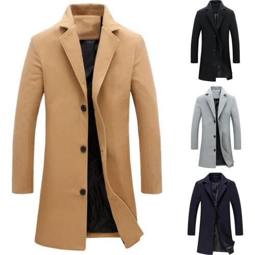 Men wool blends coats Winter Long Coat Blends solid color Coat Men single-breasted windbreaker Wools Plus size casual Mens Coat