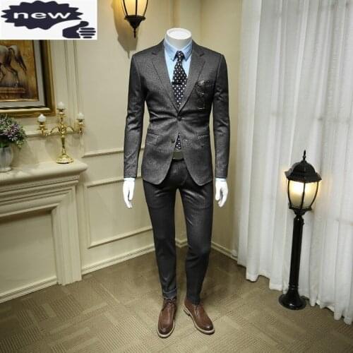 Mens Formal Business Striped Two Piece Wedding Groom suits Tuxedo Slim Fit Blazers Straight Suit Pants Office Classic Sets