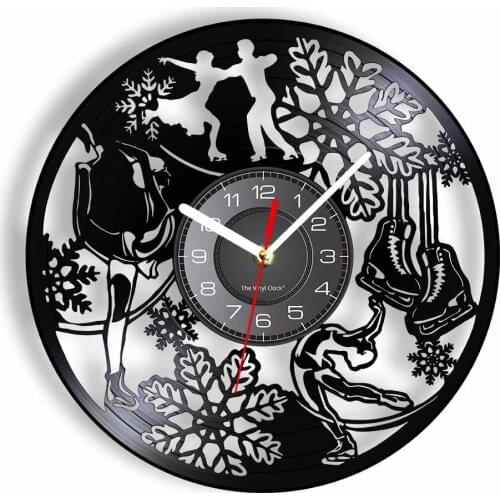 Ice Skating Vinyl Record Wall Clock For Woman Men Ice Skater Figure Skating Winter Sports Home Decor Vintage Album Wall Watch