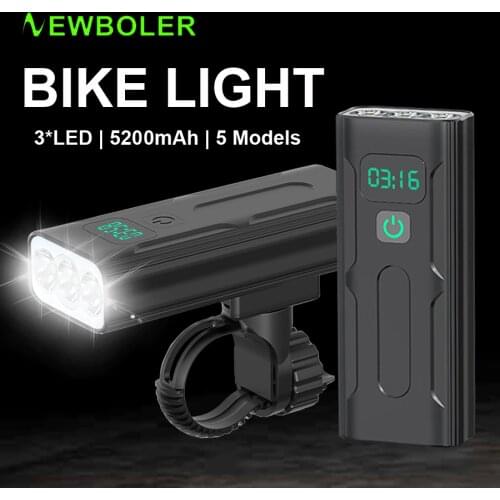 NEWBOLER 3 LED Bicycle Light T6 USB Rechargeable 5200mAh Bike Light Front Waterproof Headlight as Power Bank Bike Accessories