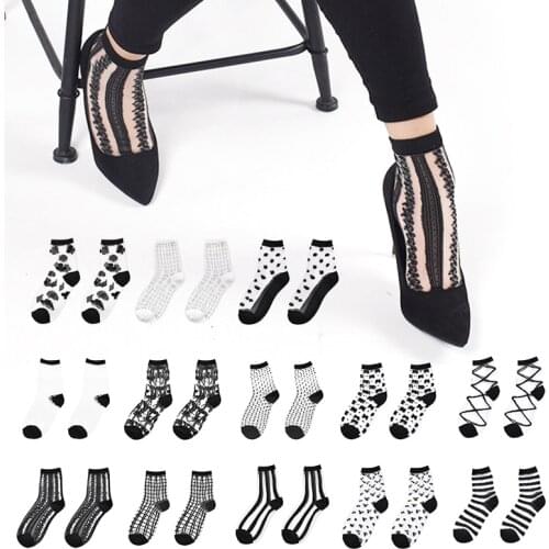 Women Fashion Sheer Socks Mesh Glass Silk Socks Ultrathin Transparent Crystal Lace Summer Ankle Sock Fabulous Elastic Ladies