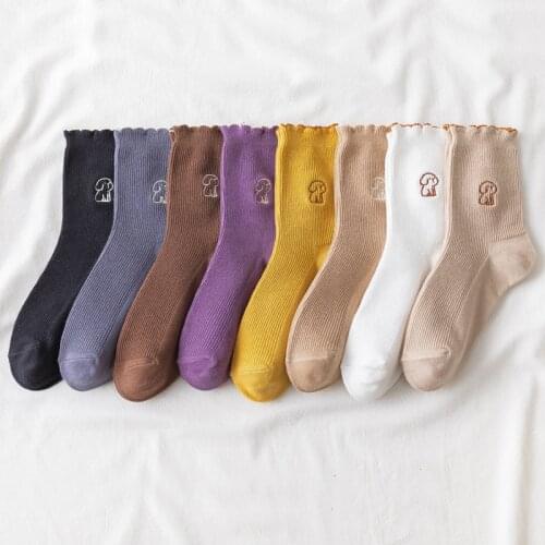 Korean Style Ruffle Socks Women Cartoon Dog Cute Animal Kawaii Frilly Socks Girl Cotton Breathable Ankle Socks femme chaussettes