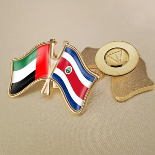 United Arab Emirates and Costa Rica Crossed Double Friendship Flags Lapel Pins Brooch Badges