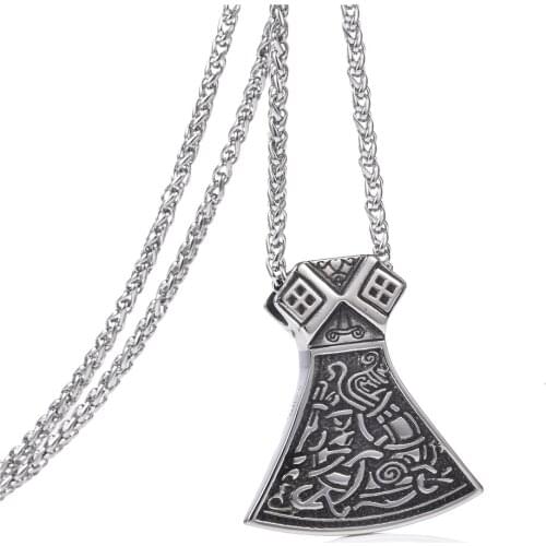 Stainless Steel Amulet Pendant Necklace Axe Pendant Legendary Viking Runes Pendant Viking Nordic Talisman Jewelry