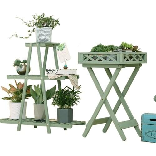 Solid Wood Balcony Indoor and Outdoor Green Sorrel Succulent Flower Shelf Living Room Floor Anti-corrosion Wood Pot Rack