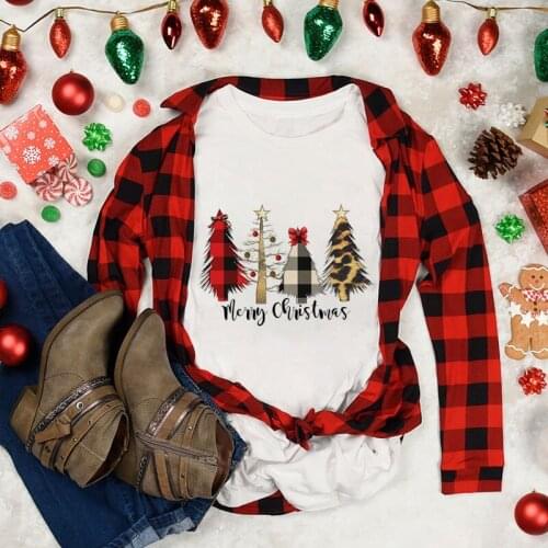 Christmas Plaid Tree t shirt women Merry Christmas t shirt print short sleeve clothes summer female casual harajuku vogue tops