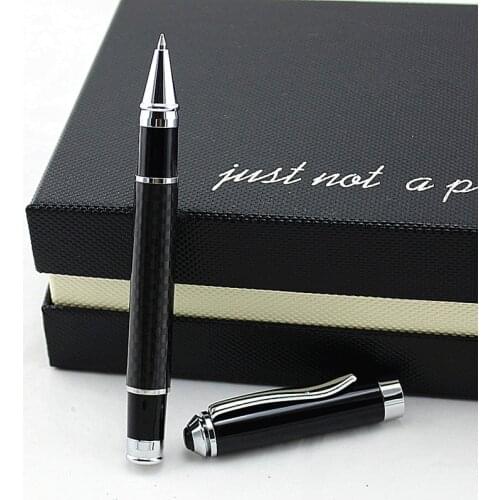 High quality carbon fiber Fashion Smooth Black and Silver Rollerball Pen Luxury Metal Gift Ballpoint Pens for Writing