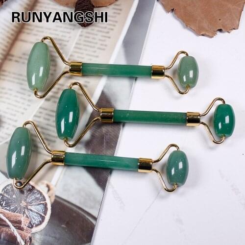 Runyangshi 1pc Jade Roller For Face Massage Green Crystal Gemstone Facial Massager and Eye Roller for women gifts