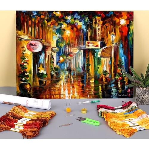Old City Street Pre-Printed 11CT Cross Stitch Set Embroidery DMC Threads Handicraft Handmade Knitting Needlework Home Stamped