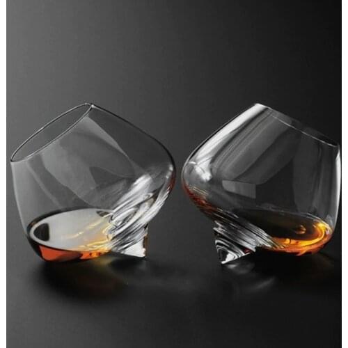 Wide Belly Whiskey Liquor Cup Drinking Wine Glass Rotate Tumbler Cone Bullet Bottom Bar Brandy Crystal Glasses Whisky Vaso Gafas
